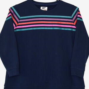 Lands End Womens Serious Sweats Striped Pullover Sweatshirt Size 2XL Blue Comfy